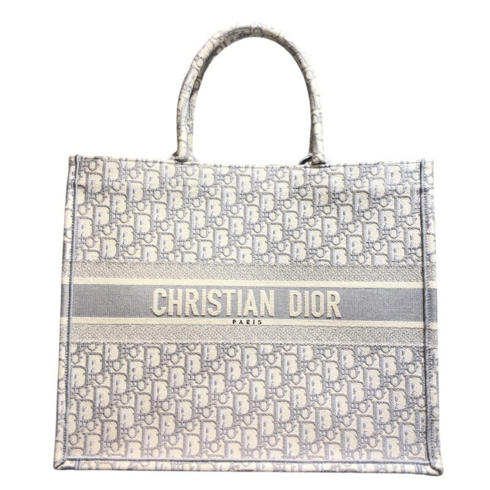 Christian Dior Book Tote Canvas Handbag Light Grey
